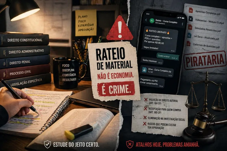 Rateio de material de concurso: violação de direito autoral, receptação e riscos para concurseiros de carreira jurídica